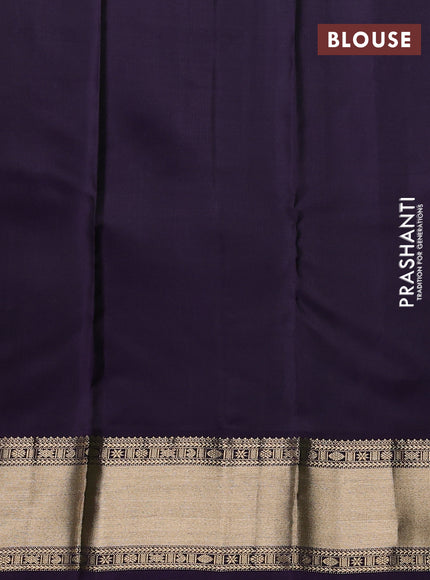 Pure kanchipuram silk saree dual shade of bluish green and violet with zari woven buttas and zari woven korvai border