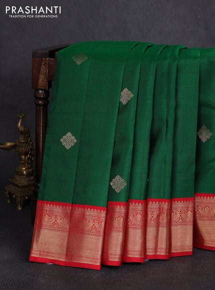 Pure kanchipuram silk saree green and red with zari woven buttas and zari woven korvai border