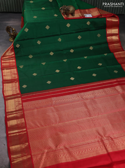 Pure kanchipuram silk saree green and red with zari woven buttas and zari woven korvai border