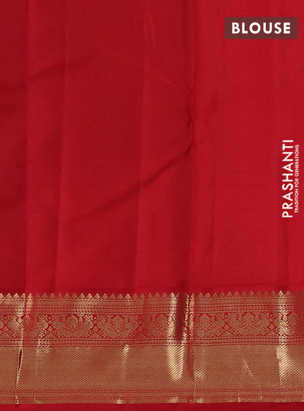 Pure kanchipuram silk saree dual shade of bluish green and red with zari woven buttas and zari woven korvai border