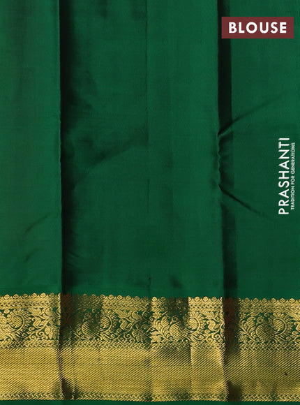 Pure kanchipuram silk saree peach pink and green with rudraksha zari woven buttas and zari woven korvai border