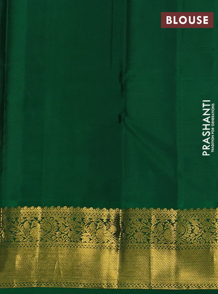 Pure kanchipuram silk saree beige and green with zari woven buttas and zari woven korvai border