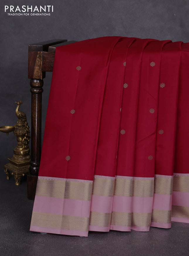 Pure kanchipuram silk saree red and pastel pink with zari woven buttas and rettapet zari woven korvai border