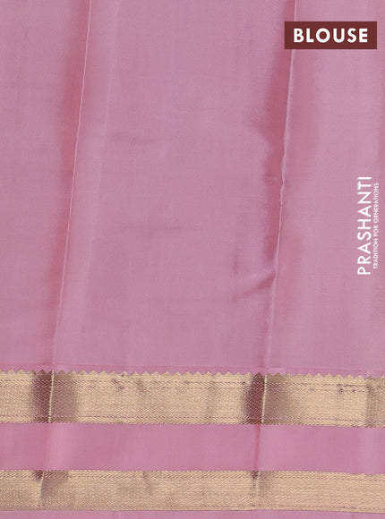 Pure kanchipuram silk saree green and pastel pink with zari woven buttas and rettapet zari woven korvai border