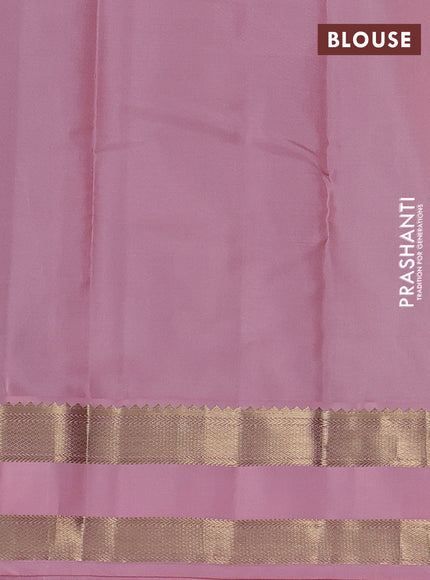 Pure kanchipuram silk saree deep jamun shade and pastel pink with zari woven buttas and rettapet zari woven korvai border