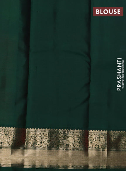 Pure kanchipuram silk saree peach pink and bottle green with zari woven buttas and rich zari woven korvai border