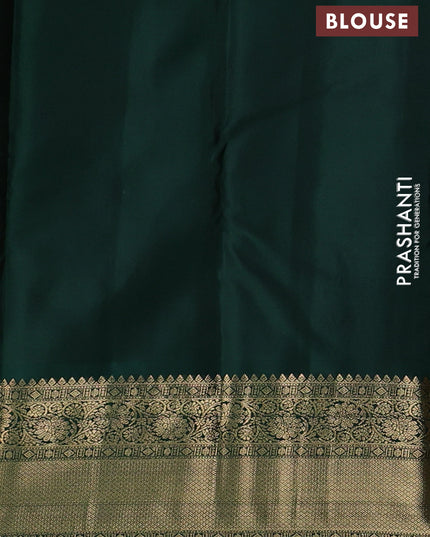 Pure kanchipuram silk saree mustard yellow and bottle green with rudraksha zari woven buttas and zari woven korvai border