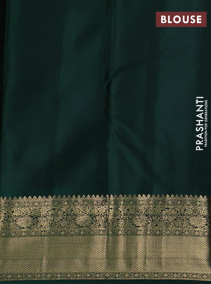 Pure kanchipuram silk saree mustard yellow and bottle green with rudraksha zari woven buttas and zari woven korvai border