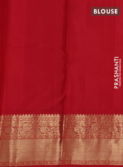 Pure kanchipuram silk saree sandal and red with rudraksha zari woven buttas and zari woven korvai border