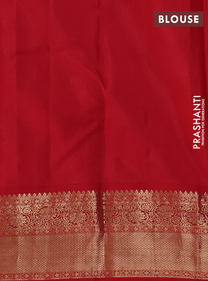 Pure kanchipuram silk saree blue and red with rudraksha zari woven buttas and zari woven korvai border