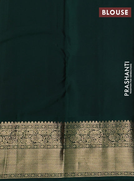 Pure kanchipuram silk saree red and bottle green with rudraksha zari woven buttas and zari woven korvai border