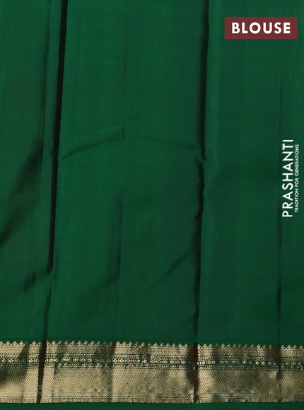 Pure kanchipuram silk saree tomato pink and green with allover zari stripe pattern & buttas and zari woven korvai border