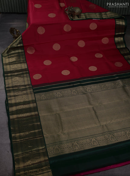 Pure kanchipuram silk saree red and bottle green with rudraksha zari woven buttas and long zari woven border