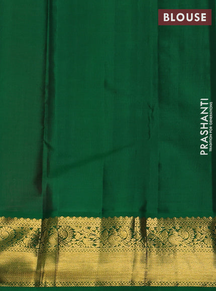 Pure kanchipuram silk saree peach pink and green with rudraksha zari woven buttas and zari woven korvai border