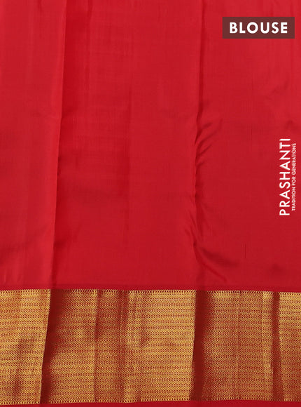Pure kanchipuram silk saree green and red with allover zari woven buttas and zari woven korvai border
