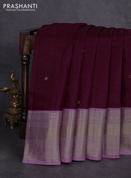 Pure kanchipuram silk saree wine shade and mauve pink with zari woven buttas and long zari woven korvai border