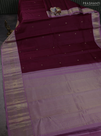 Pure kanchipuram silk saree wine shade and mauve pink with zari woven buttas and long zari woven korvai border