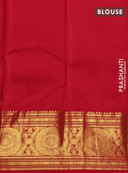 Pure kanchipuram silk saree dual shade of teal green and red with zari woven buttas and long zari woven korvai border
