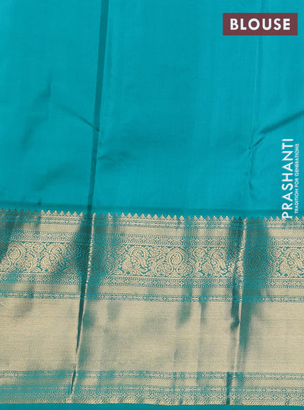 Pure kanchipuram silk saree violet and teal green with zari woven buttas and long zari woven korvai border