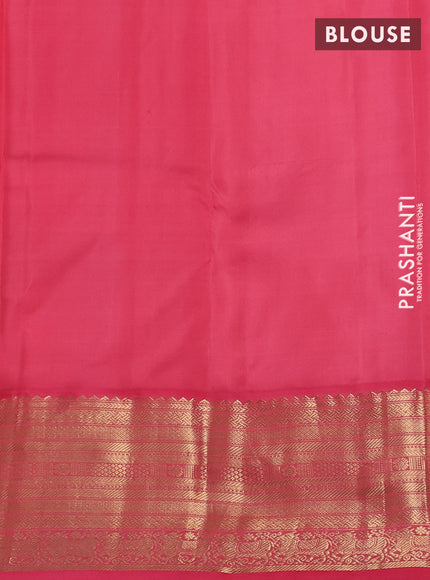 Pure kanchipuram silk saree coffee brown and peach pink with zari woven buttas and long zari woven korvai border