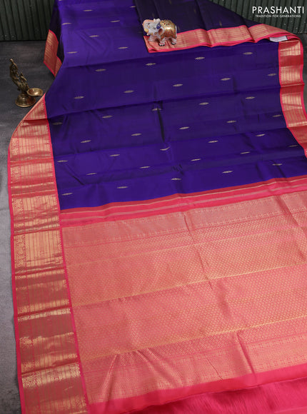 Pure kanchipuram silk saree violet and peach pink with zari woven buttas and long zari woven korvai border