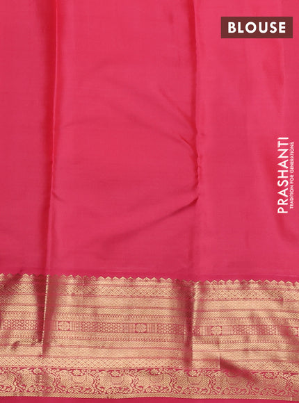 Pure kanchipuram silk saree violet and peach pink with zari woven buttas and long zari woven korvai border