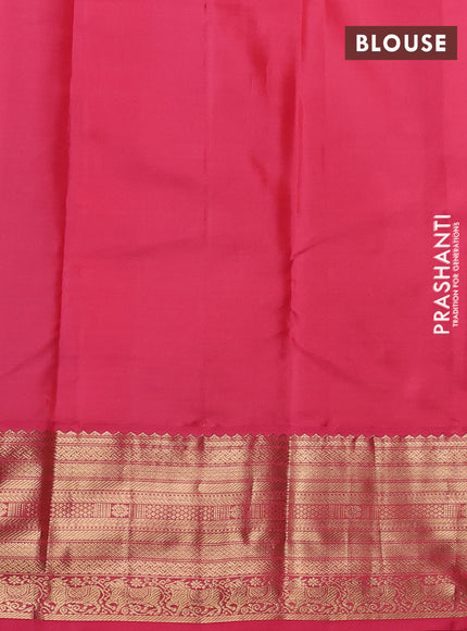 Pure kanchipuram silk saree blue and peach pink with zari woven buttas and zari woven korvai border