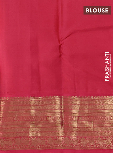 Pure kanchipuram silk saree black and peach pink with zari woven buttas and long zari woven korvai border