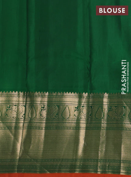 Pure kanchipuram silk saree pista green and green with zari woven buttas and long zari woven korvai border