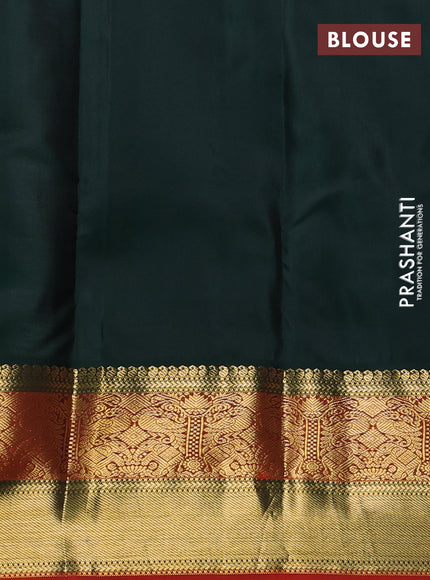 Pure kanchipuram silk saree pastel pink and bottle green with zari woven buttas and long zari woven korvai border