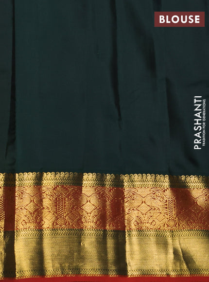Pure kanchipuram silk saree lime yellow and bottle green with zari woven buttas and long zari woven korvai border