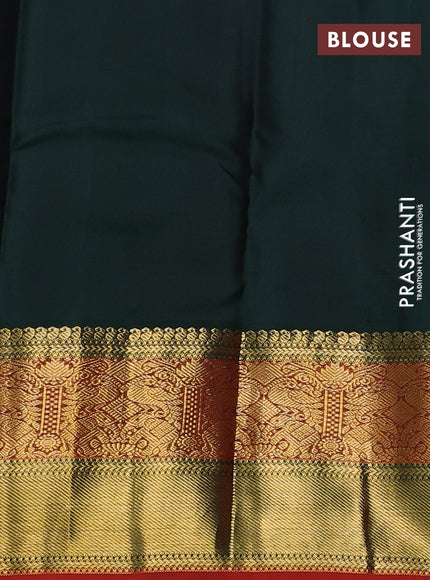 Pure kanchipuram silk saree red and bottle green with zari woven buttas and long zari woven korvai border