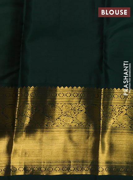 Pure kanchipuram silk saree light green and bottle green with zari woven buttas and long zari woven korvai border