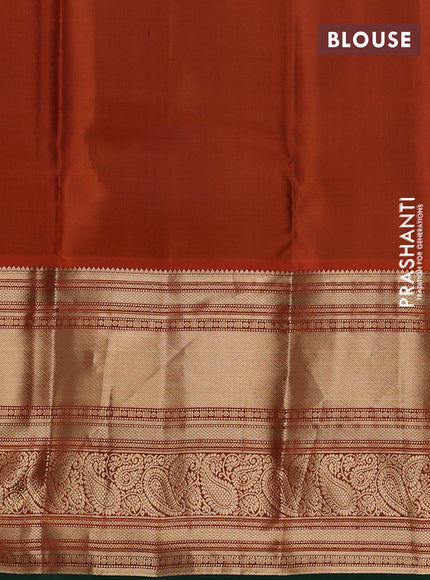 Pure kanchipuram silk saree coffee brown and orange with zari woven buttas and long zari woven korvai border