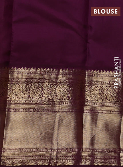 Pure kanchipuram silk saree lime yellow and wine shade with zari woven buttas and long zari woven korvai border