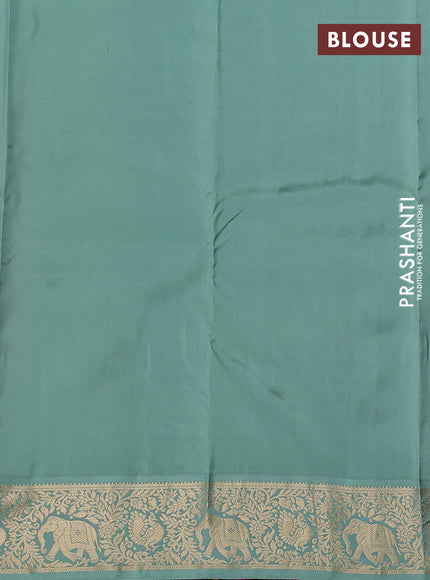 Pure kanchipuram silk saree magenat pink and pastel green with allover zari strips & buttas and zari woven korvai border
