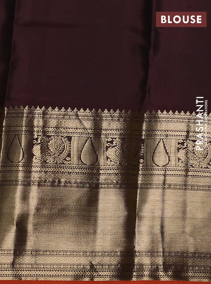 Pure kanchipuram silk saree lime green and coffee brown with zari woven buttas and long zari woven korvai border