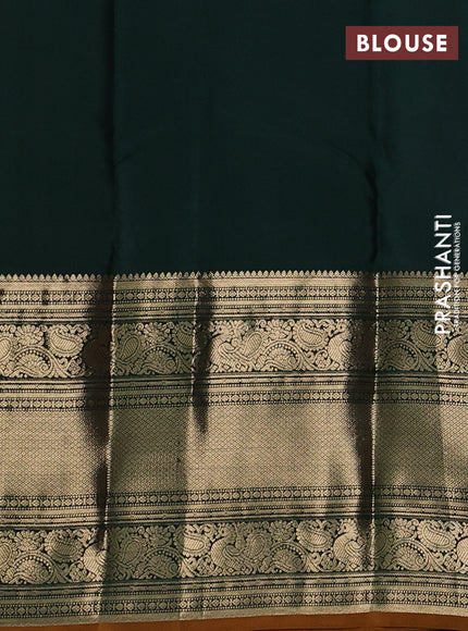 Pure kanchipuram silk saree mehendi green and bottle green with allover zari stripe pattern and long zari woven korvai border