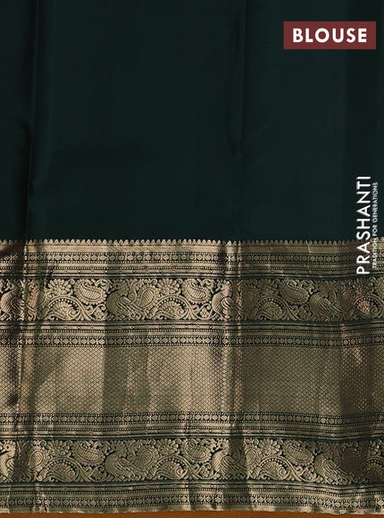 Pure kanchipuram silk saree wine shade and bottle green with allover zari stripe pattern and long zari woven korvai border