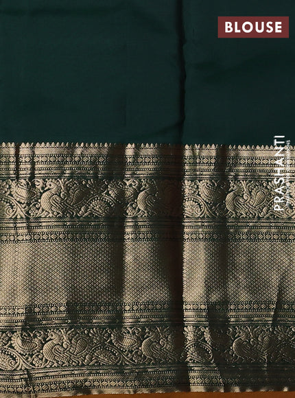 Pure kanchipuram silk saree maroon and bottle green with allover zari stripe pattern and long zari woven korvai border