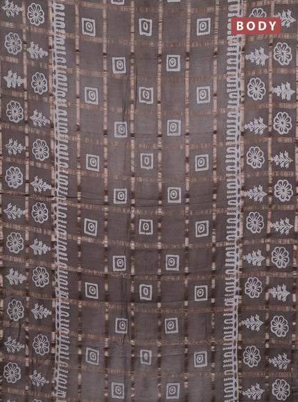 Semi chanderi saree grey and off white with allover zari checks & batik prints and batik printed border