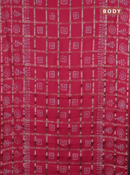 Semi chanderi saree peach pink and off white with allover zari checks & batik prints and batik printed border
