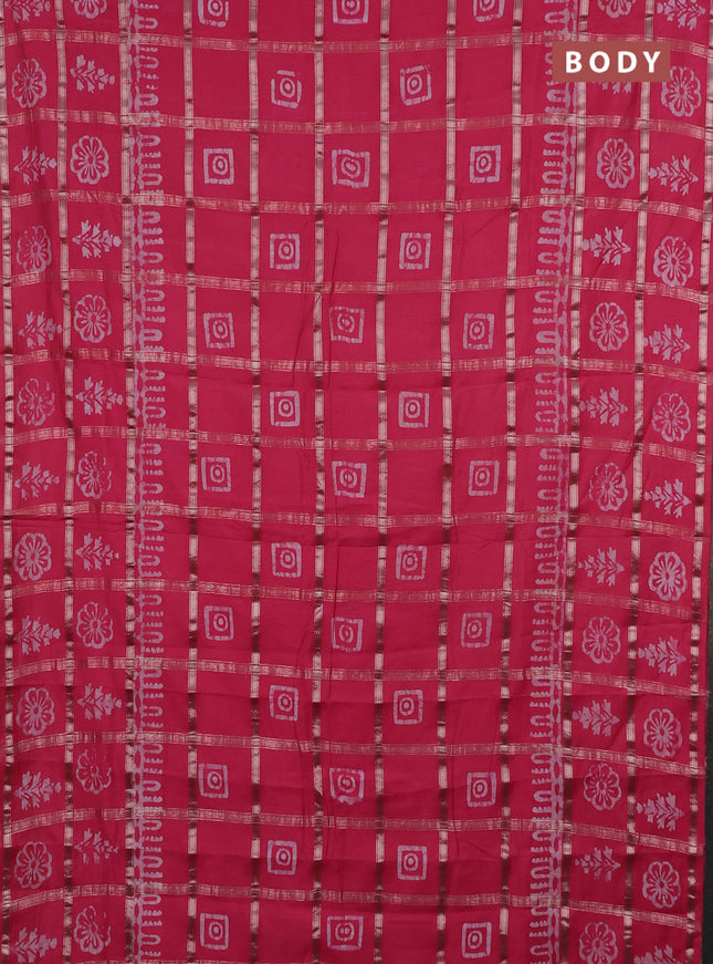 Semi chanderi saree peach pink and off white with allover zari checks & batik prints and batik printed border