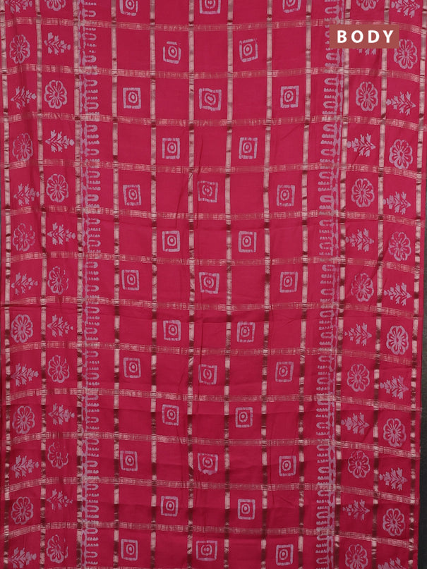 Semi chanderi saree peach pink and off white with allover zari checks & batik prints and batik printed border