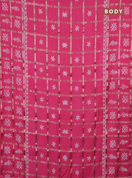 Semi chanderi saree peach pink with allover zari checks & batik prints in borderless style