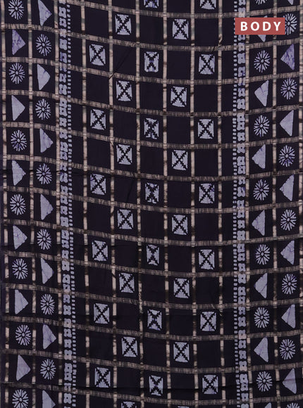 Semi chanderi saree deep jamun with allover zari checks & batik prints in borderless style
