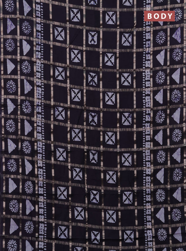 Semi chanderi saree deep jamun with allover zari checks & batik prints in borderless style