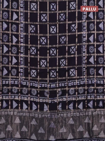 Semi chanderi saree deep jamun with allover zari checks & batik prints in borderless style