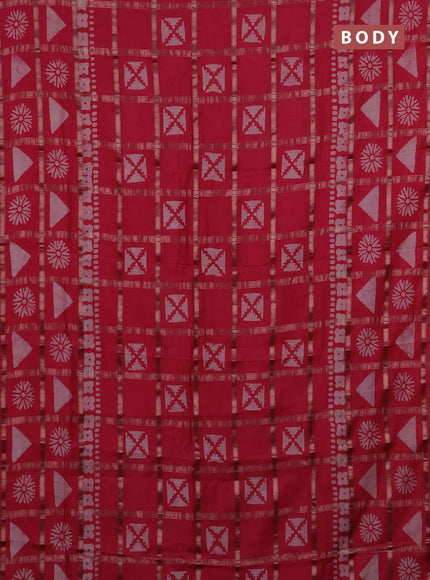Semi chanderi saree peach pink with allover zari checks & batik prints in borderless style