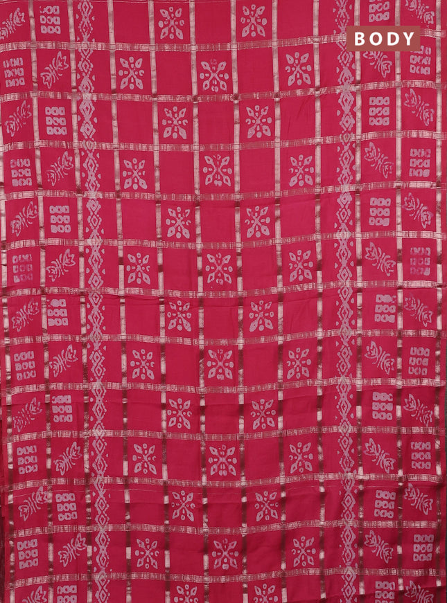 Semi chanderi saree peach pink with allover zari checks & batik prints in borderless style